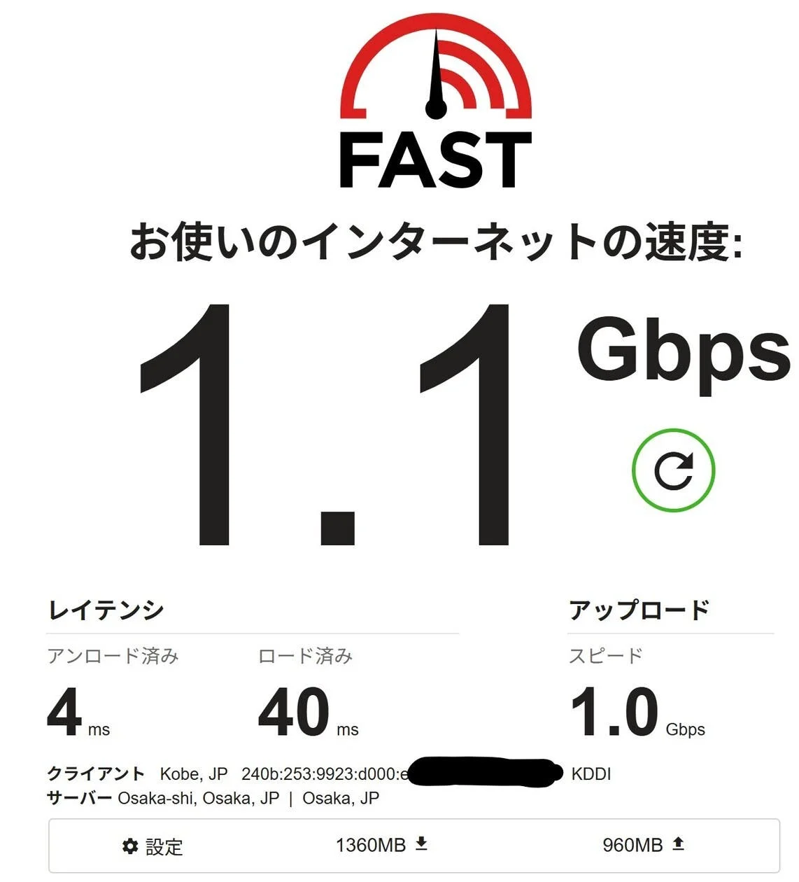 通信速度の測定参考値